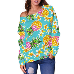 Aloha Summer Pineapple Pattern Print Off Shoulder Sweatshirt GearFrost