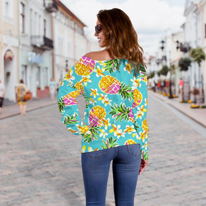 Aloha Summer Pineapple Pattern Print Off Shoulder Sweatshirt GearFrost