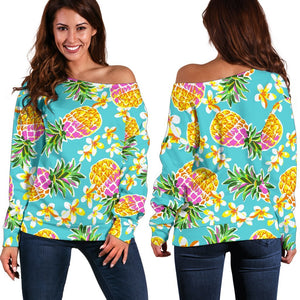 Aloha Summer Pineapple Pattern Print Off Shoulder Sweatshirt GearFrost