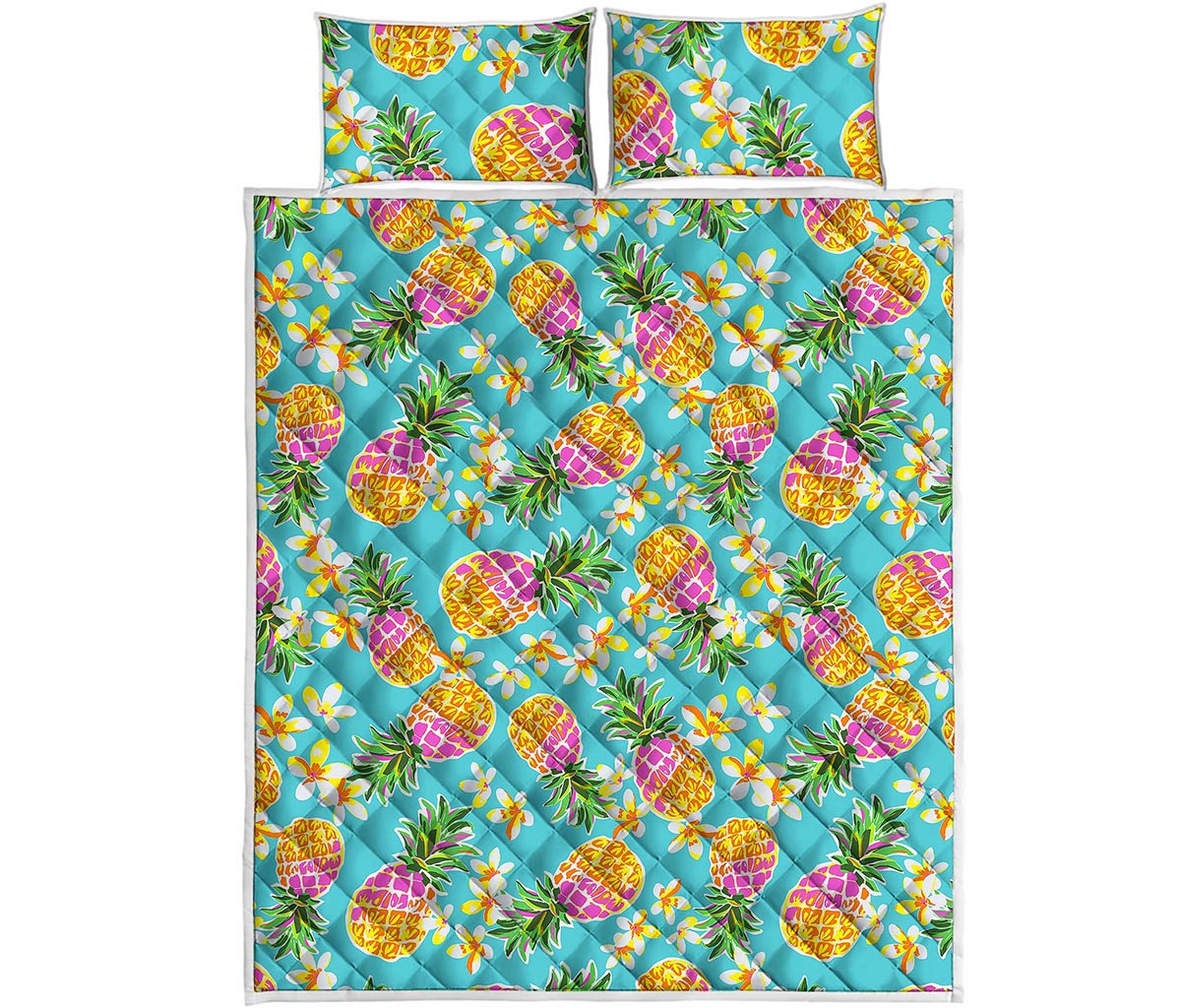 Aloha Summer Pineapple Pattern Print Quilt Bed Set