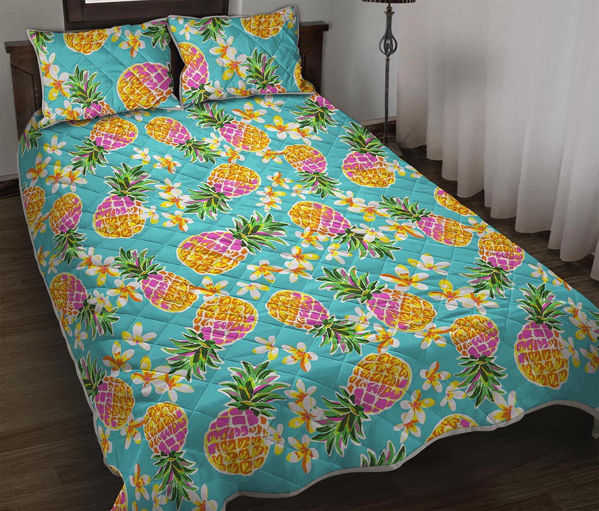 Aloha Summer Pineapple Pattern Print Quilt Bed Set