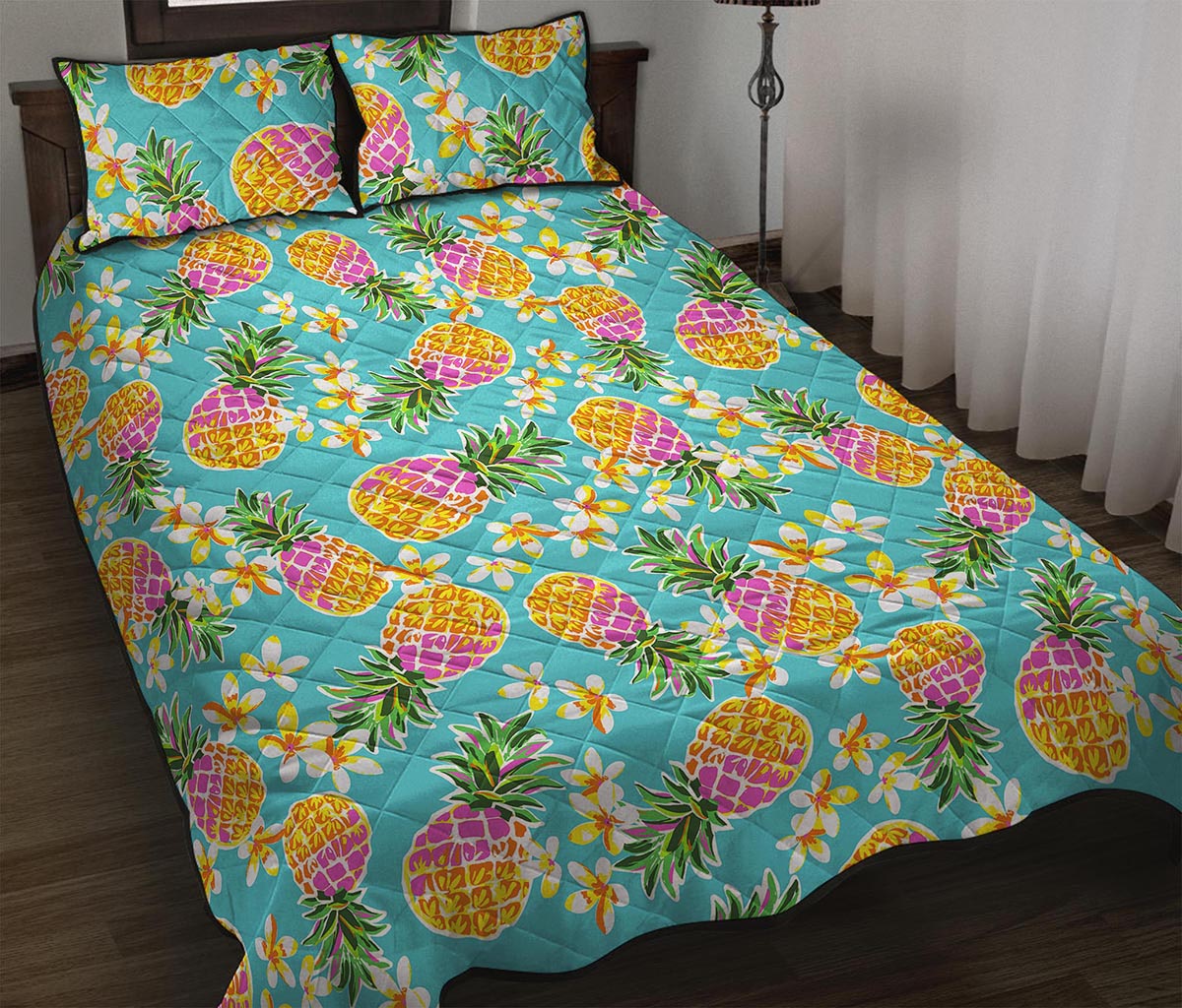 Aloha Summer Pineapple Pattern Print Quilt Bed Set