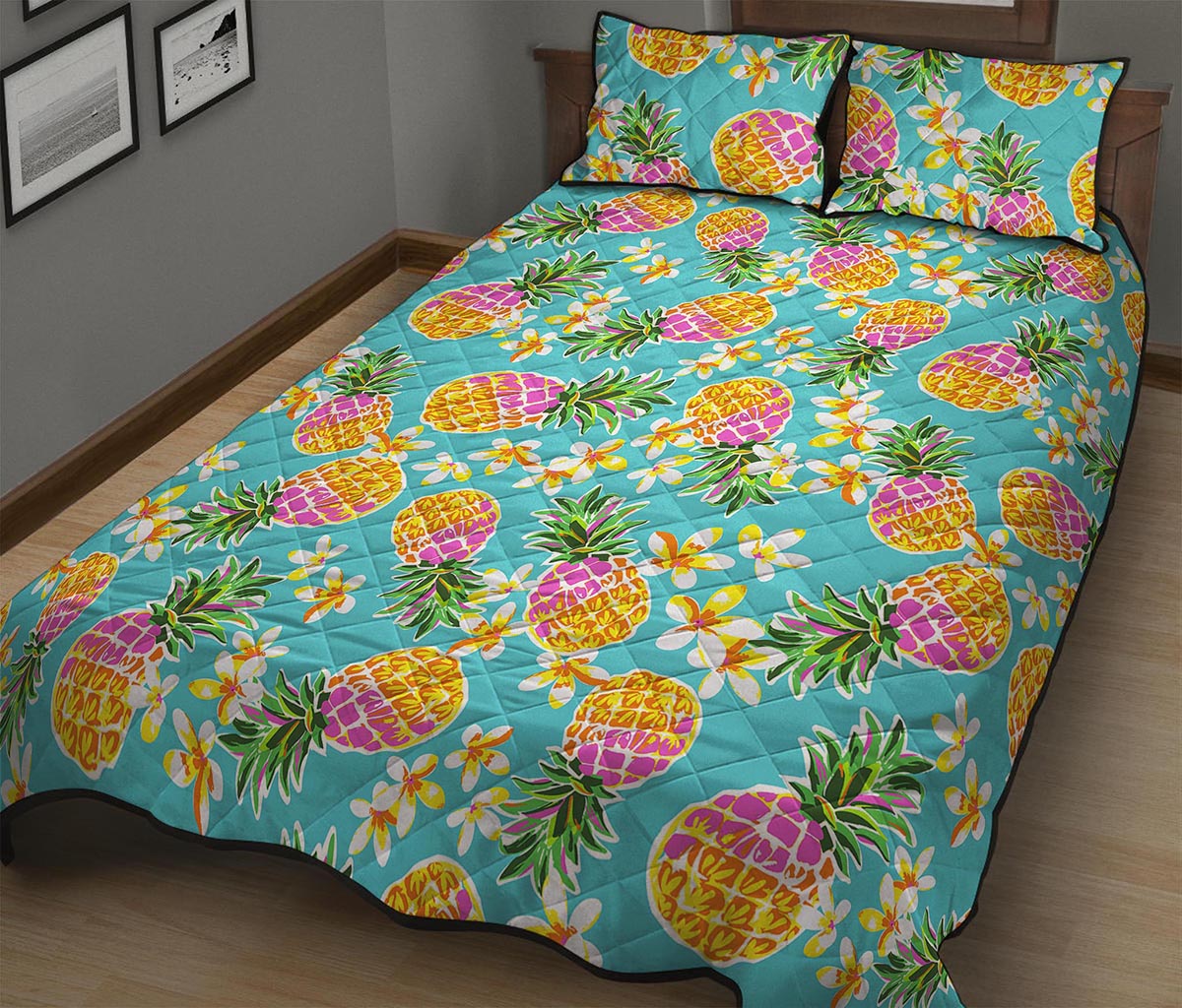 Aloha Summer Pineapple Pattern Print Quilt Bed Set