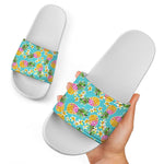 Aloha Summer Pineapple Pattern Print White Slide Sandals