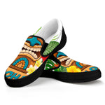 Aloha Tiki Print Black Slip On Shoes