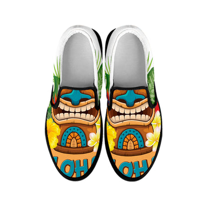 Aloha Tiki Print Black Slip On Shoes