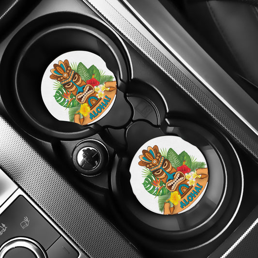 Aloha Tiki Print Car Coasters