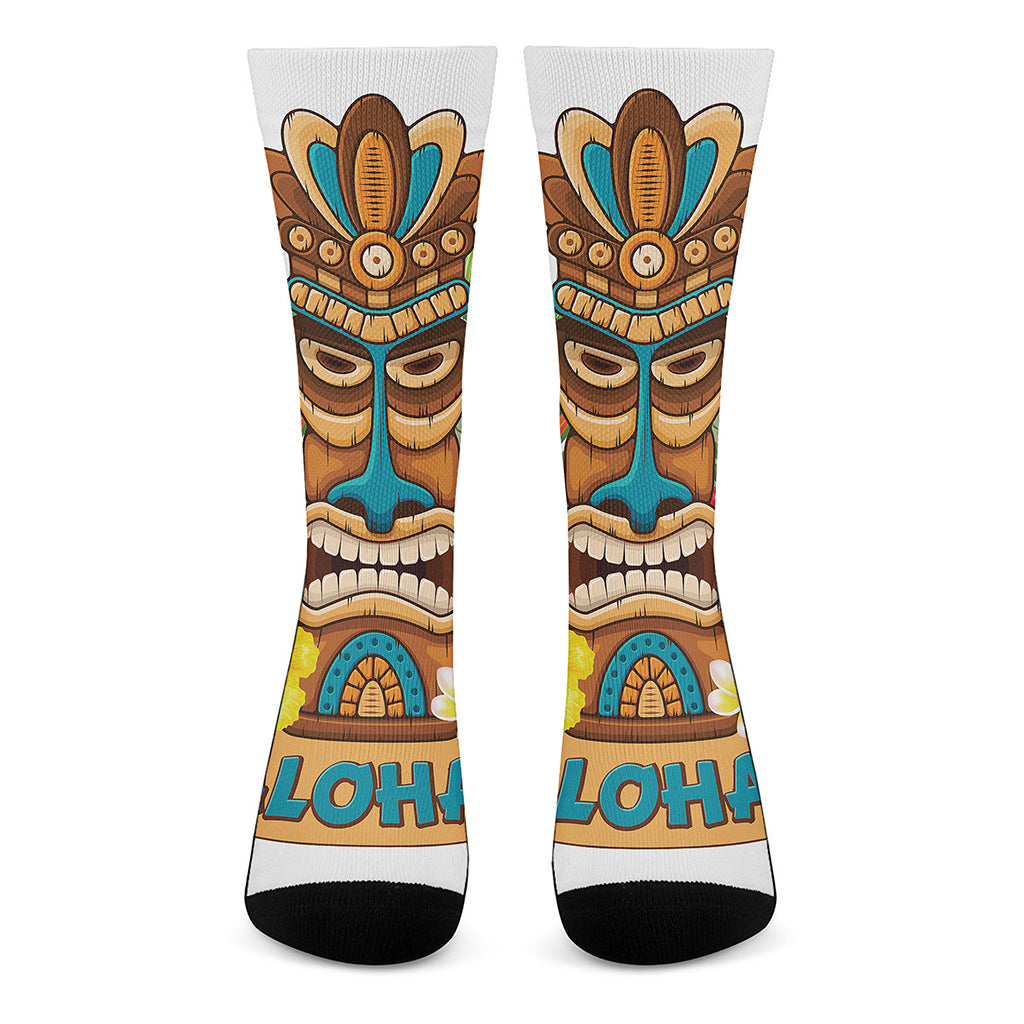 Aloha Tiki Print Crew Socks