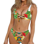 Aloha Tiki Print Front Bow Tie Bikini
