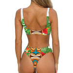 Aloha Tiki Print Front Bow Tie Bikini