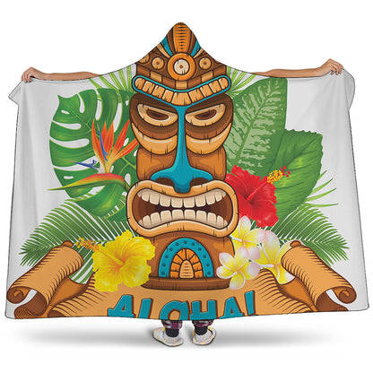 Aloha Tiki Print Hooded Blanket