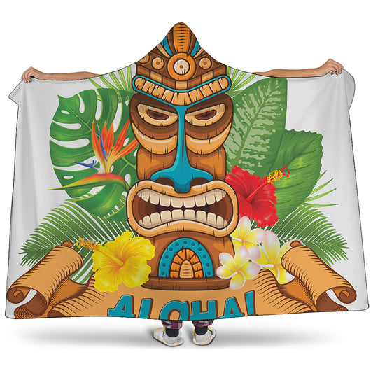 Aloha Tiki Print Hooded Blanket