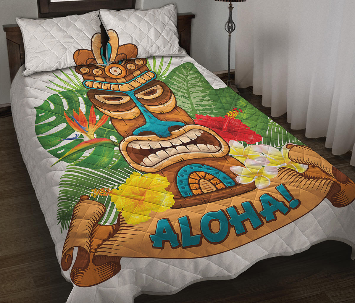 Aloha Tiki Print Quilt Bed Set