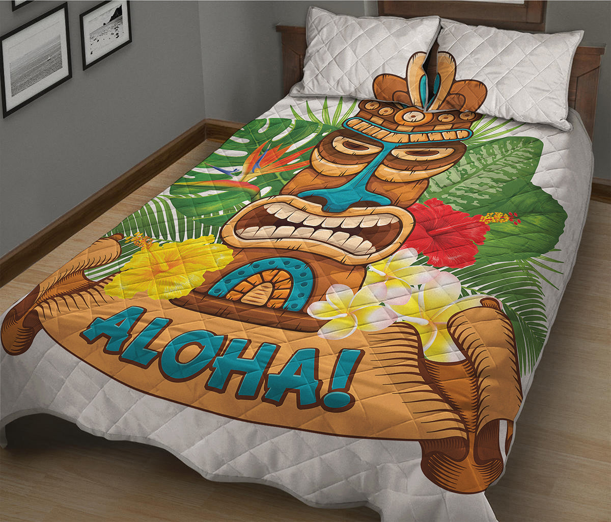 Aloha Tiki Print Quilt Bed Set
