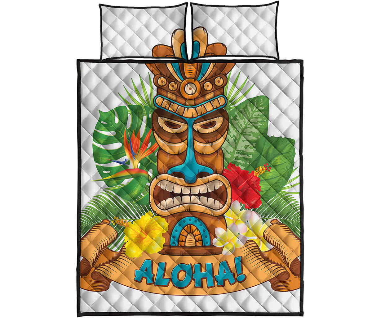 Aloha Tiki Print Quilt Bed Set