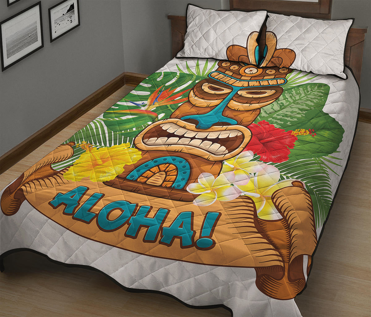 Aloha Tiki Print Quilt Bed Set