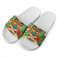 Aloha Tiki Print White Slide Sandals