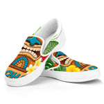 Aloha Tiki Print White Slip On Shoes