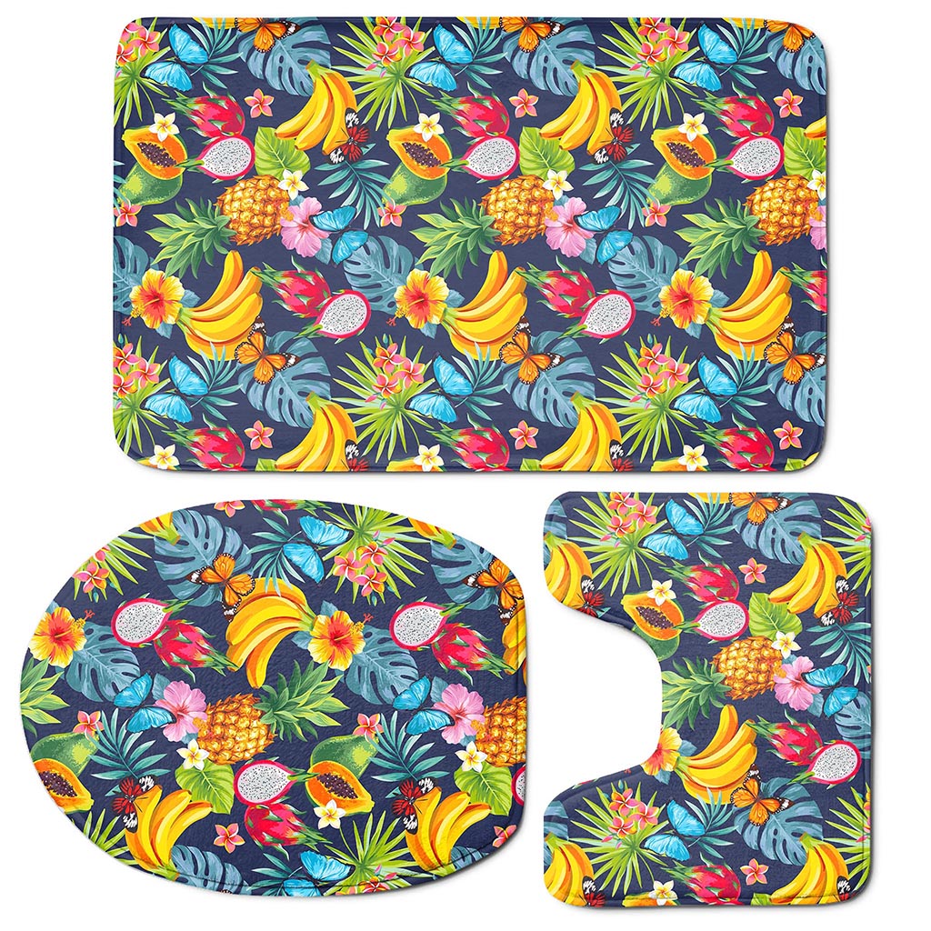 Aloha Tropical Fruits Pattern Print 3 Piece Bath Mat Set