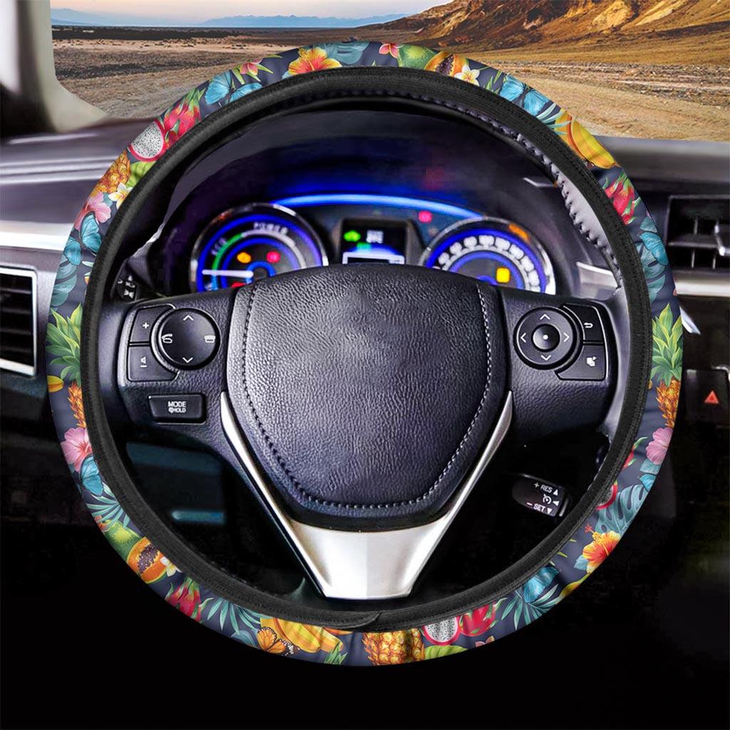 Aloha Tropical Fruits Pattern Print Car Steering Wheel Cover