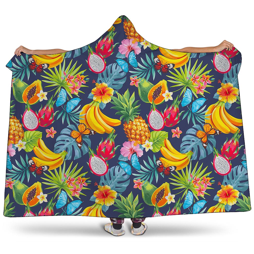 Aloha Tropical Fruits Pattern Print Hooded Blanket