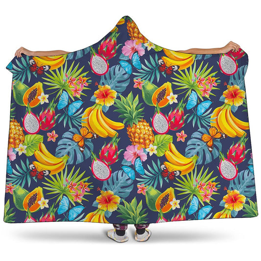 Aloha Tropical Fruits Pattern Print Hooded Blanket
