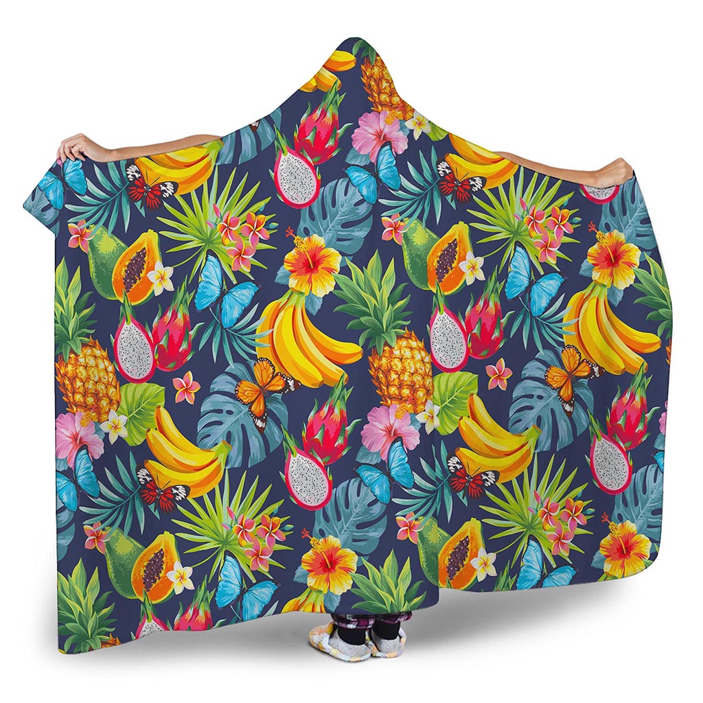 Aloha Tropical Fruits Pattern Print Hooded Blanket