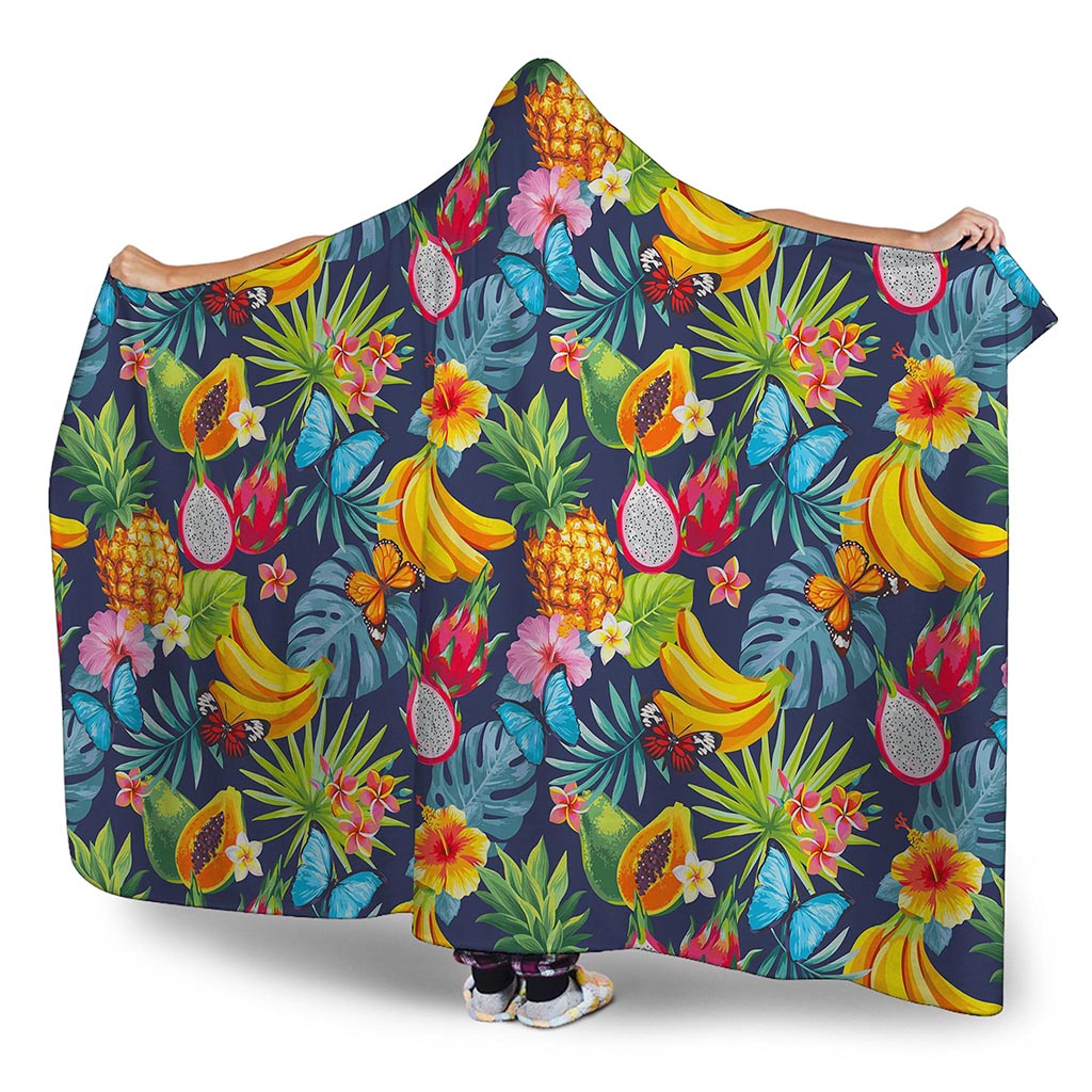 Aloha Tropical Fruits Pattern Print Hooded Blanket