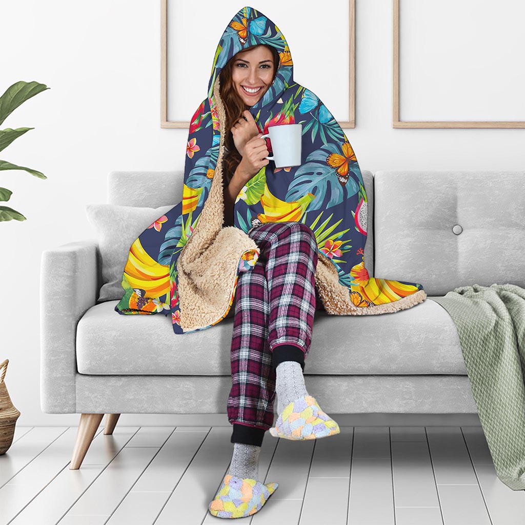 Aloha Tropical Fruits Pattern Print Hooded Blanket