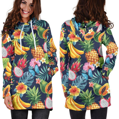 Aloha Tropical Fruits Pattern Print Hoodie Dress GearFrost