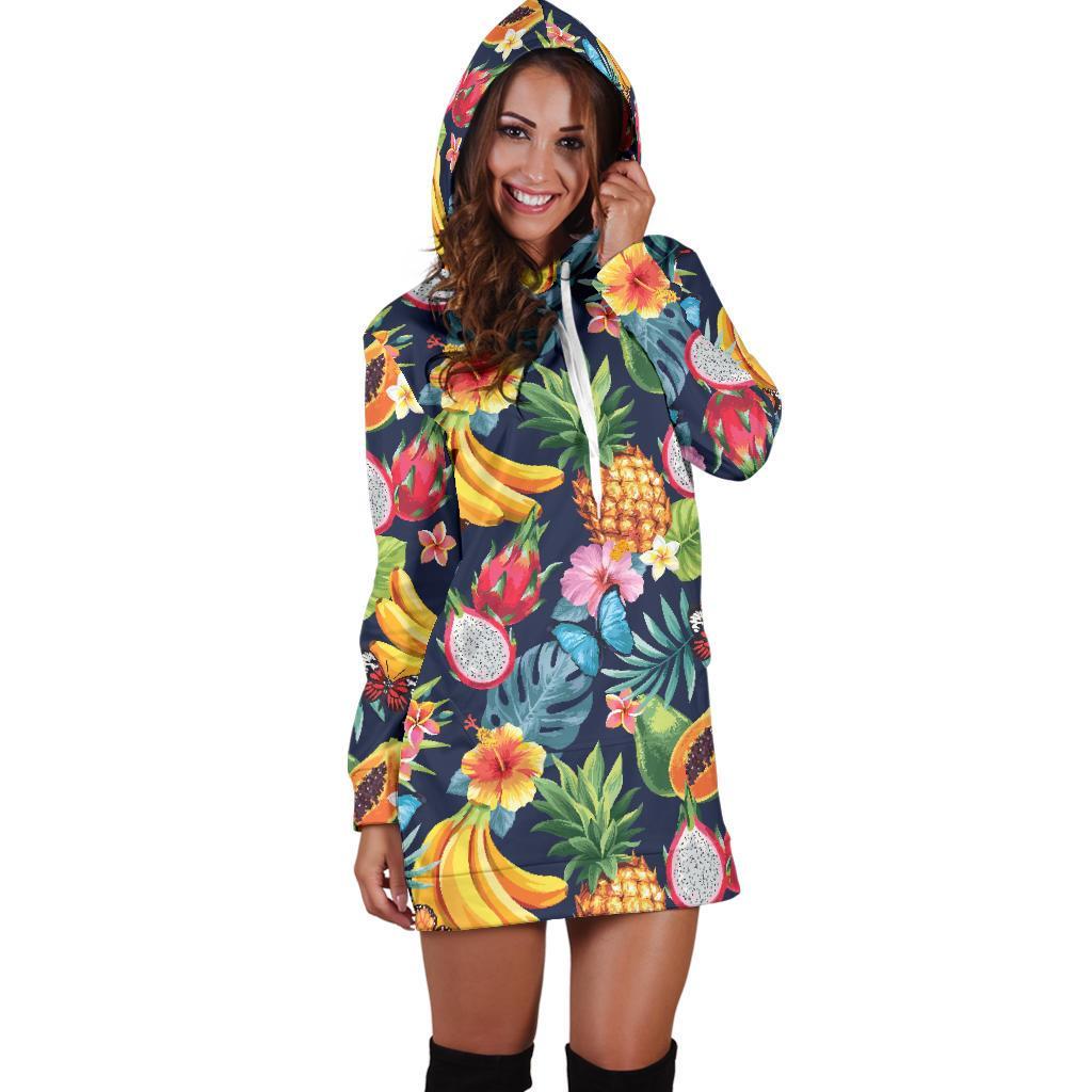 Aloha Tropical Fruits Pattern Print Hoodie Dress GearFrost