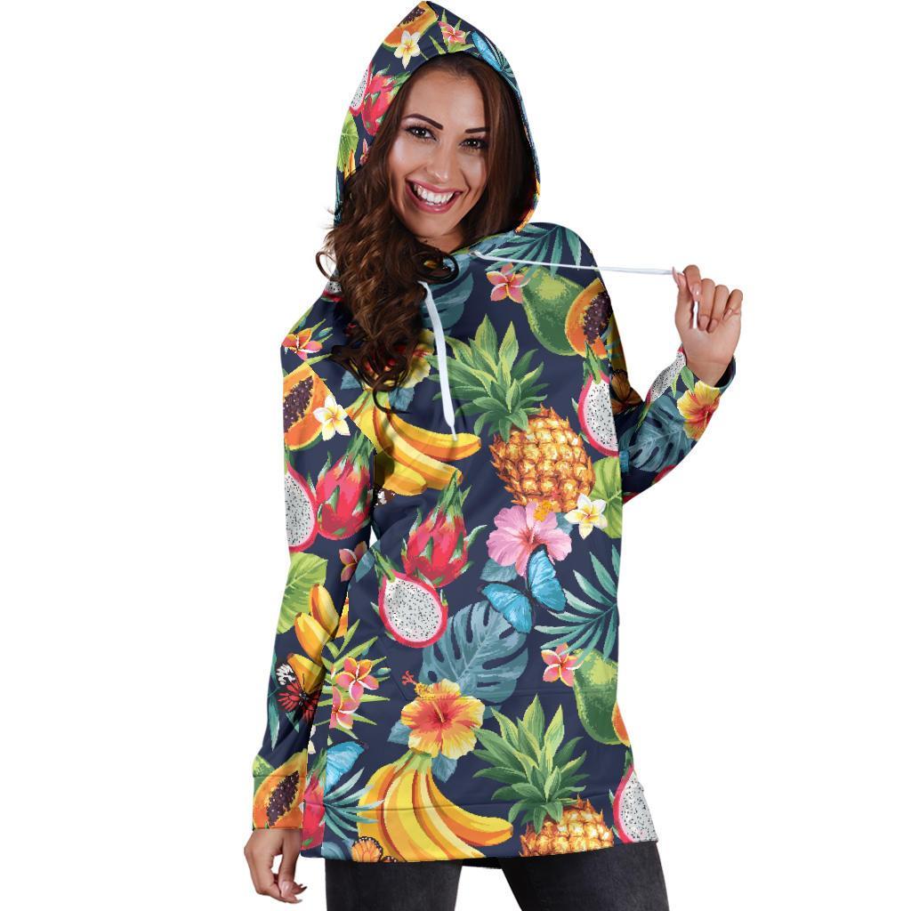 Aloha Tropical Fruits Pattern Print Hoodie Dress GearFrost