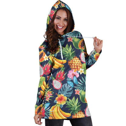 Aloha Tropical Fruits Pattern Print Hoodie Dress GearFrost