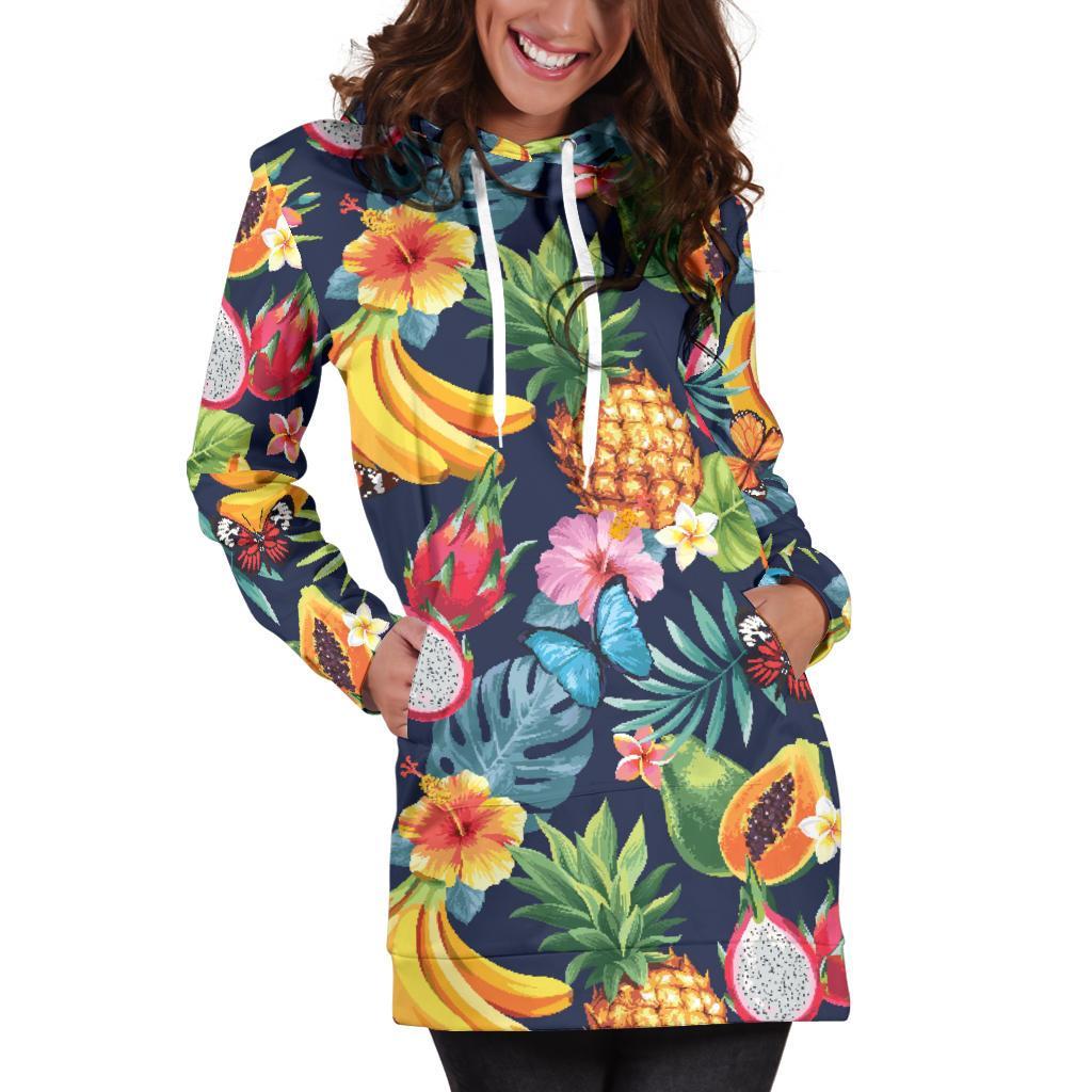 Aloha Tropical Fruits Pattern Print Hoodie Dress GearFrost