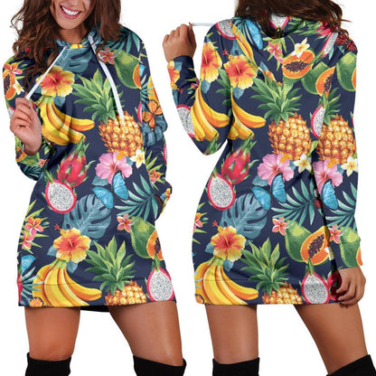 Aloha Tropical Fruits Pattern Print Hoodie Dress GearFrost