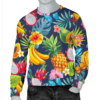 Aloha Tropical Fruits Pattern Print Men's Crewneck Sweatshirt GearFrost