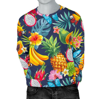Aloha Tropical Fruits Pattern Print Men's Crewneck Sweatshirt GearFrost