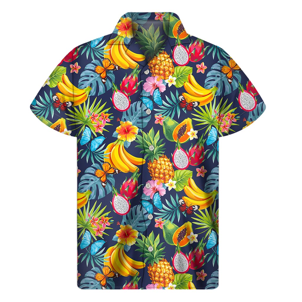 Aloha Tropical Fruits Pattern Print Men's Short Sleeve Shirt