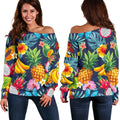 Aloha Tropical Fruits Pattern Print Off The Shoulder Sweatshirt