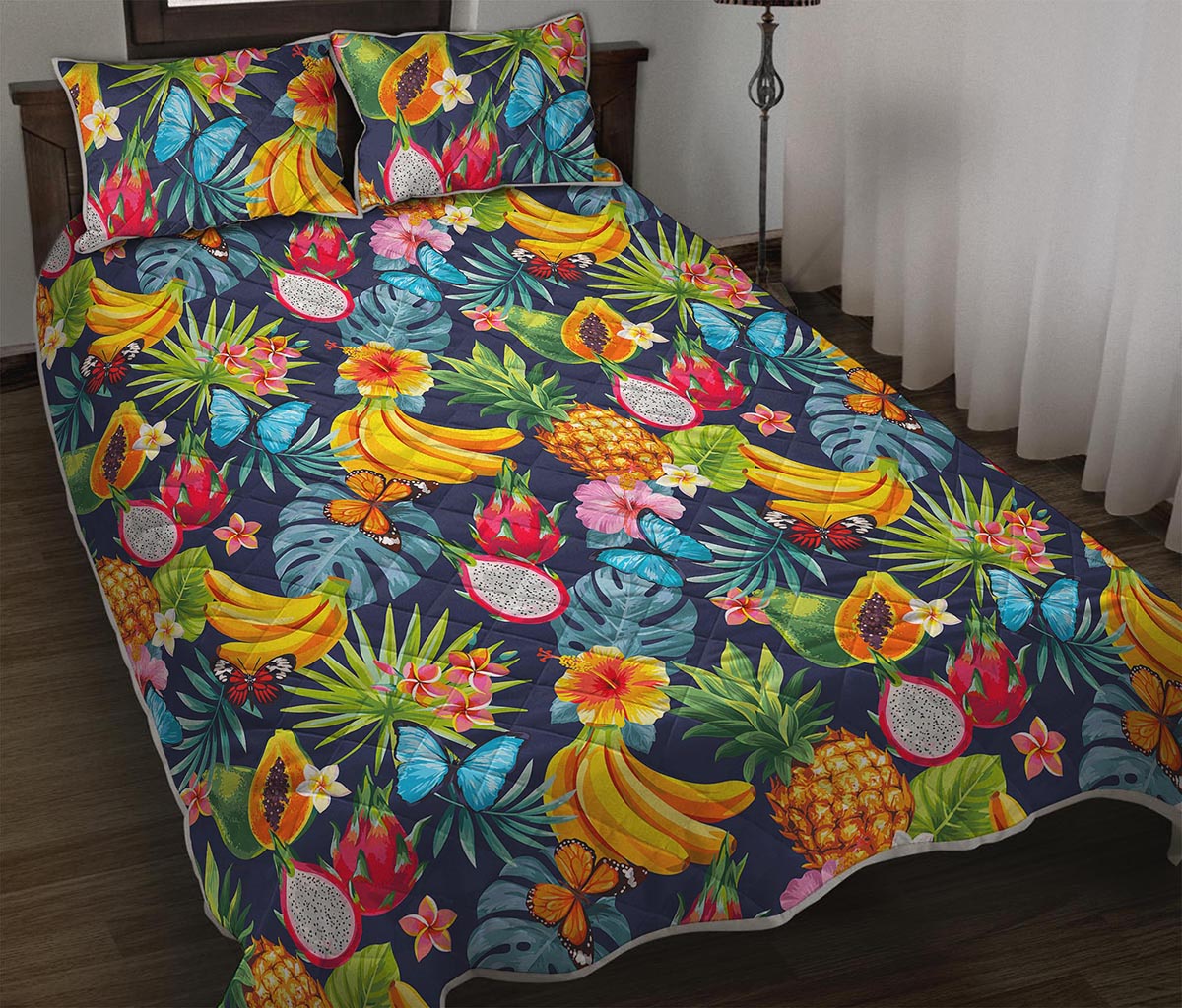 Aloha Tropical Fruits Pattern Print Quilt Bed Set
