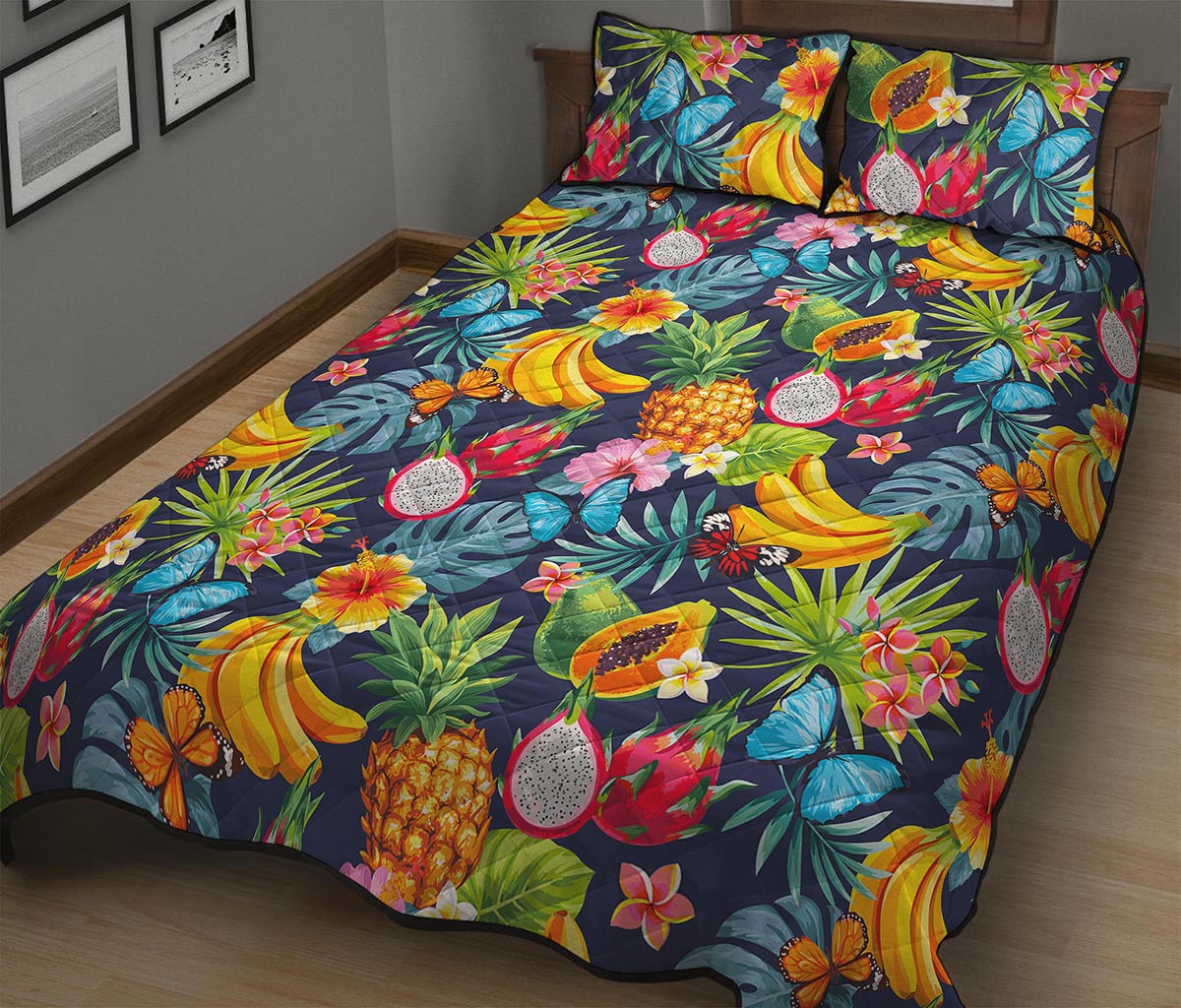 Aloha Tropical Fruits Pattern Print Quilt Bed Set