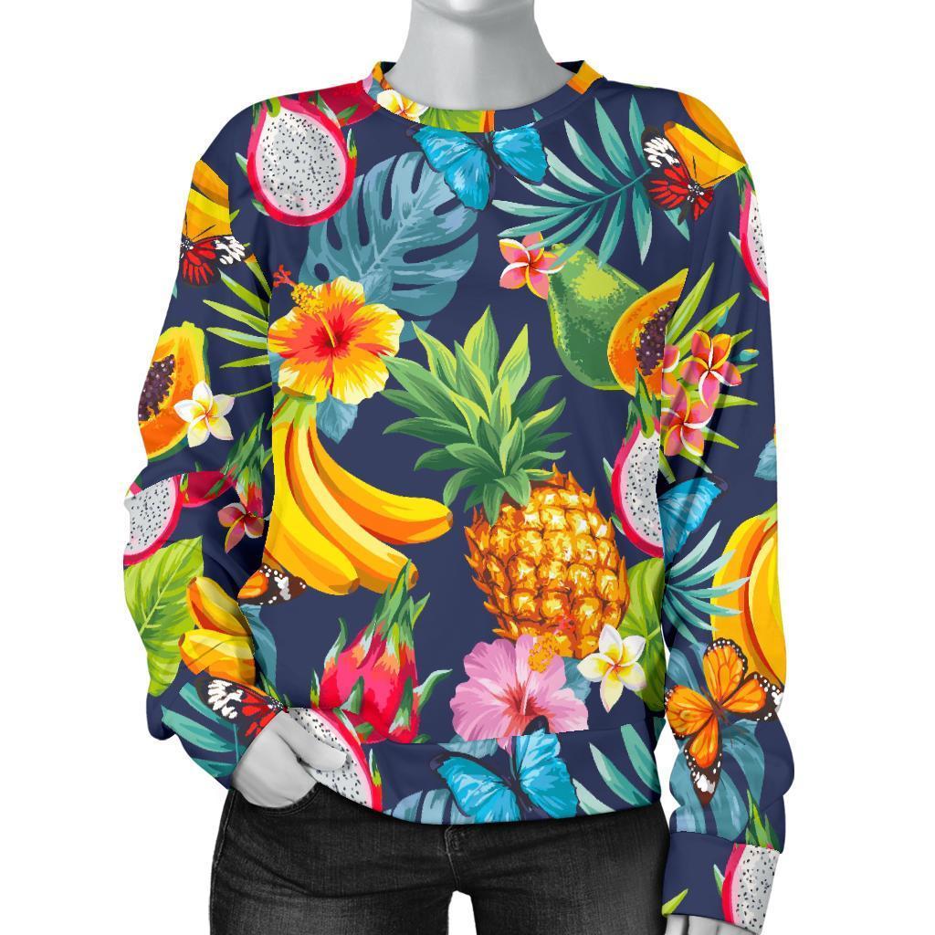 Aloha Tropical Fruits Pattern Print Women's Crewneck Sweatshirt GearFrost