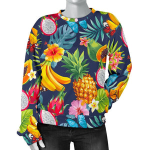 Aloha Tropical Fruits Pattern Print Women's Crewneck Sweatshirt GearFrost