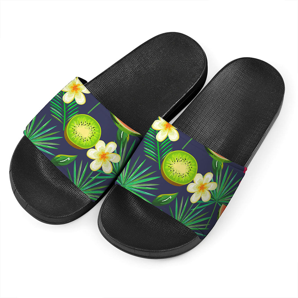 Aloha Tropical Watermelon Pattern Print Black Slide Sandals