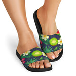 Aloha Tropical Watermelon Pattern Print Black Slide Sandals