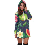 Aloha Tropical Watermelon Pattern Print Hoodie Dress GearFrost