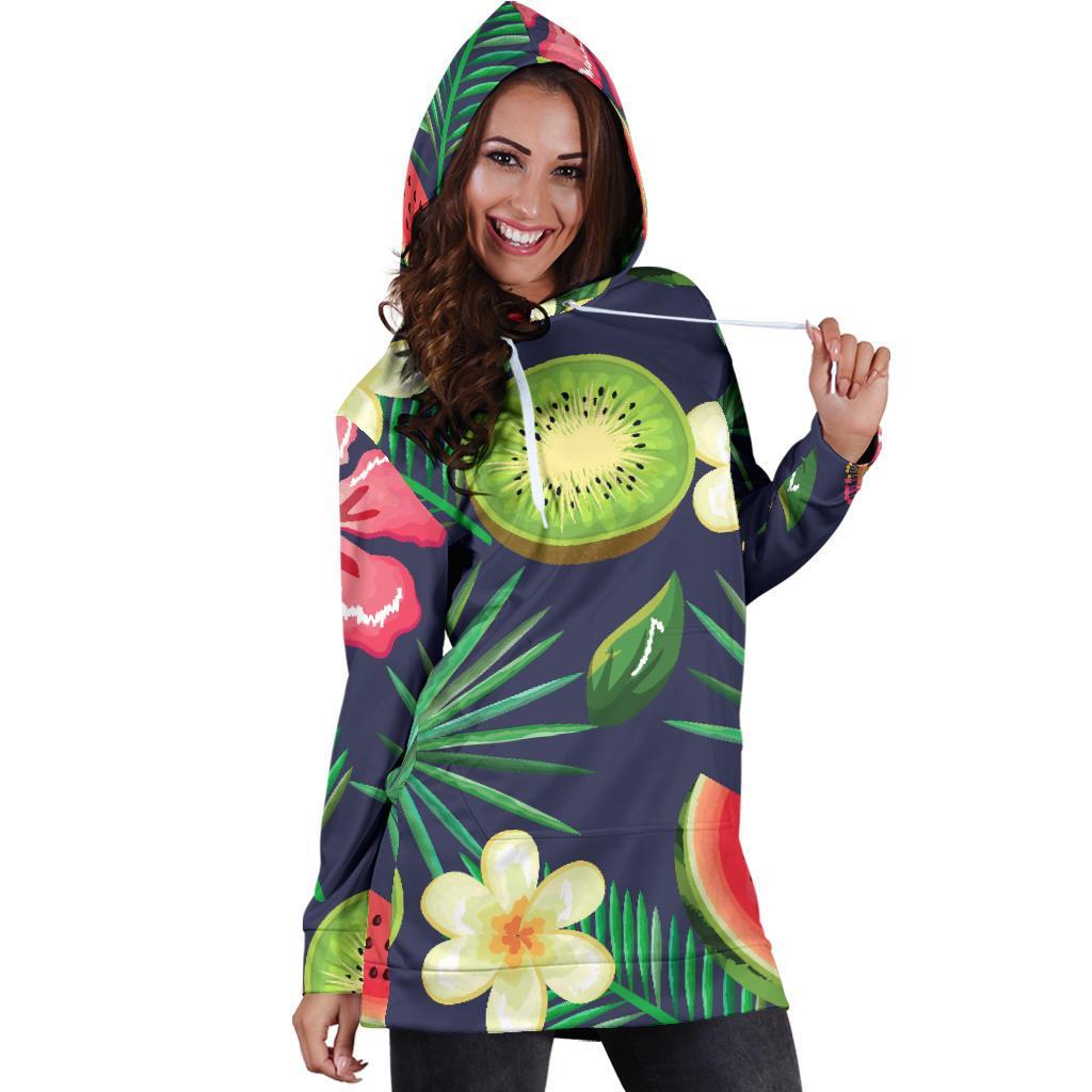 Aloha Tropical Watermelon Pattern Print Hoodie Dress GearFrost