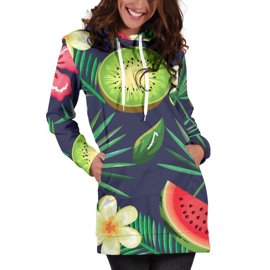 Aloha Tropical Watermelon Pattern Print Hoodie Dress GearFrost