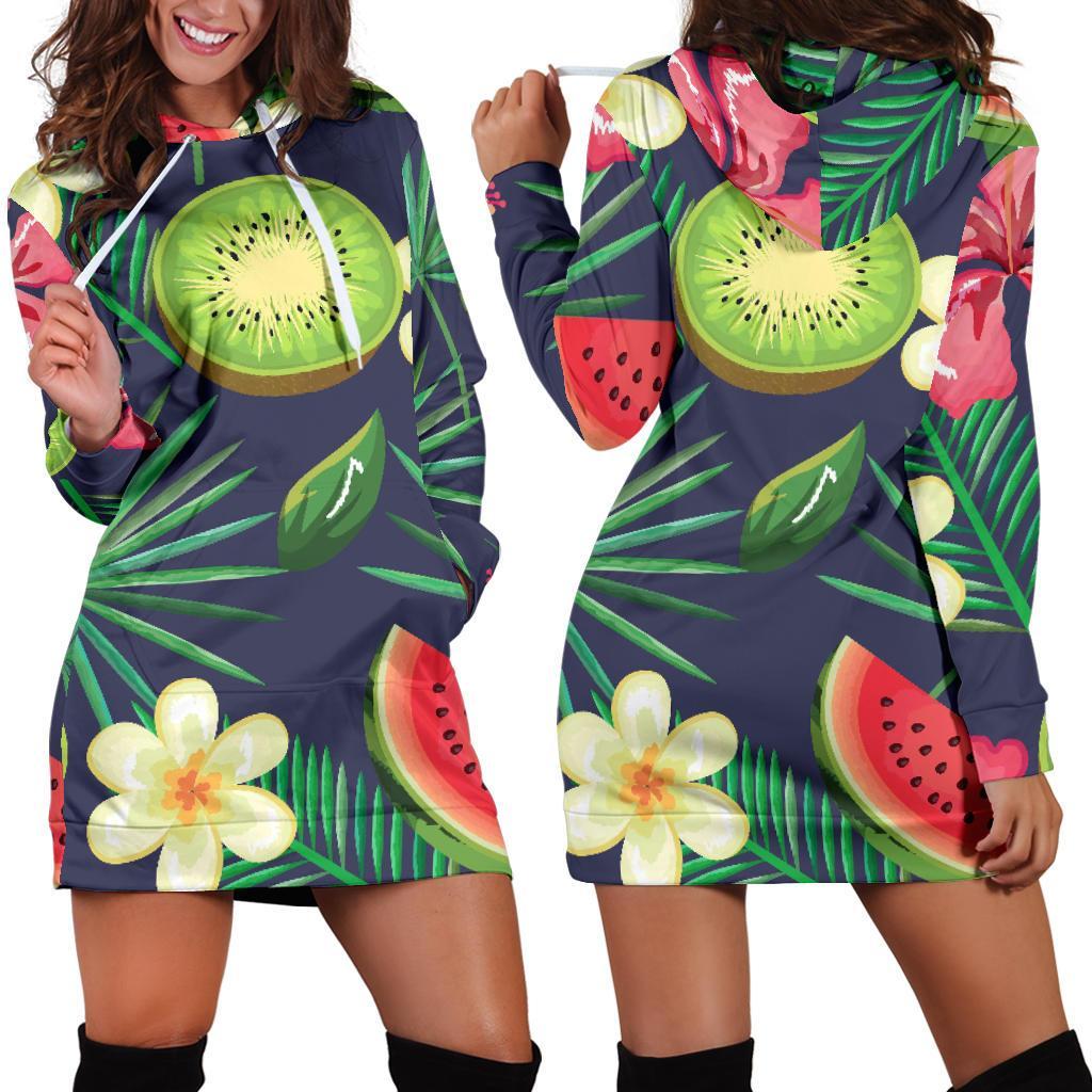 Aloha Tropical Watermelon Pattern Print Hoodie Dress GearFrost