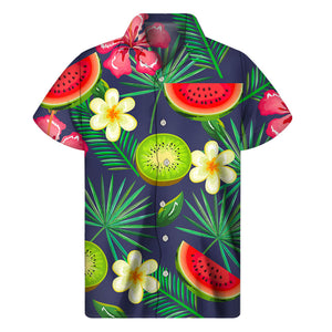 Aloha Tropical Watermelon Pattern Print Men's Short Sleeve Shirt